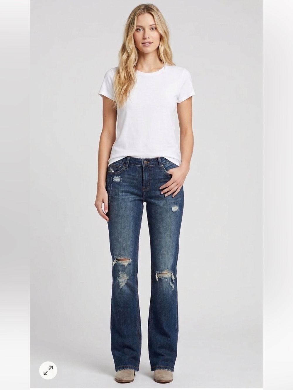 Free People Women’s Blue Denim Distressed Ripped Jeans Size 31